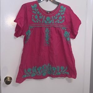 Calypso 100% Cotton Pink Embroidered Top